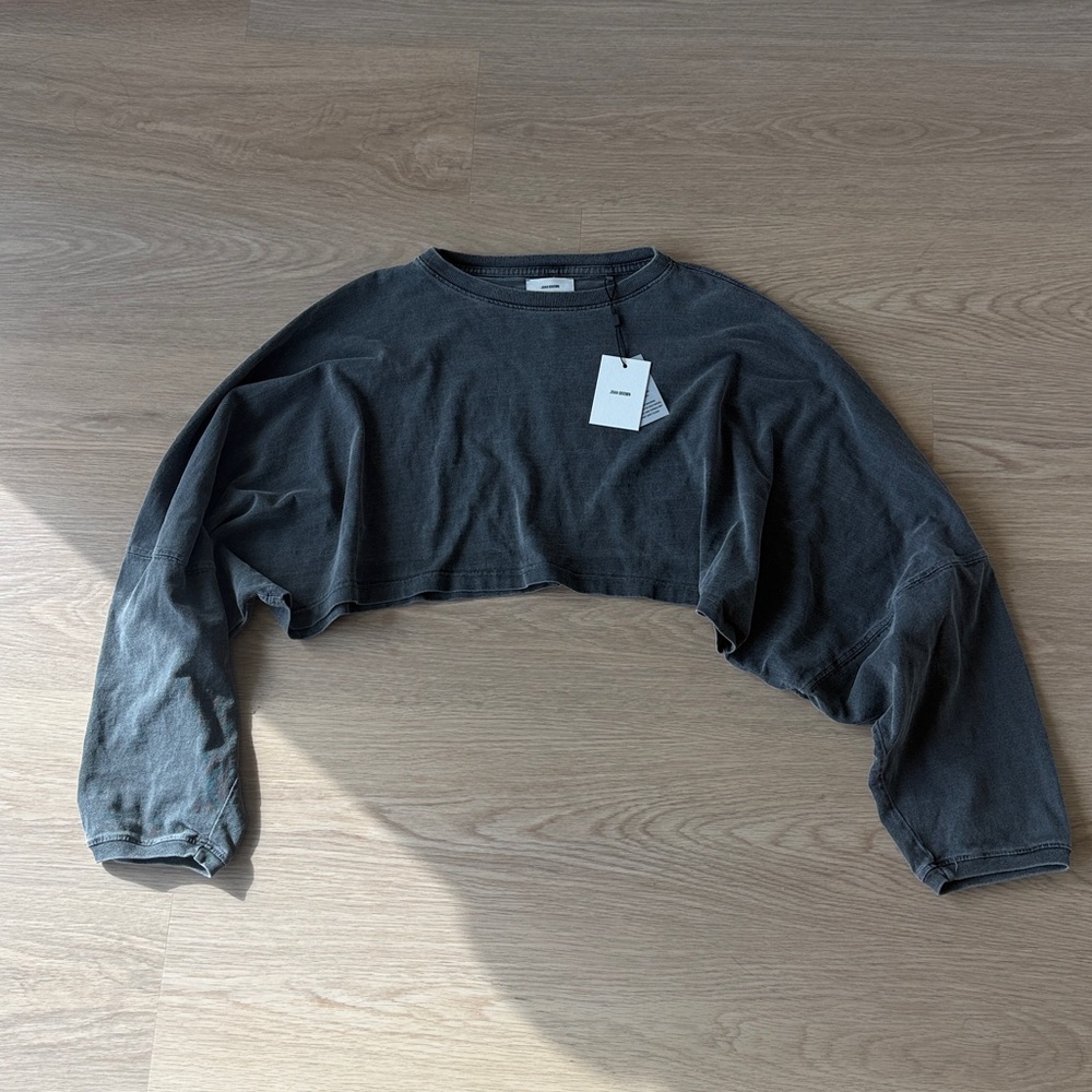Joah Brown Slouchy Crop Long Sleeve Washed Black Cotton S - Picture 5 of 6